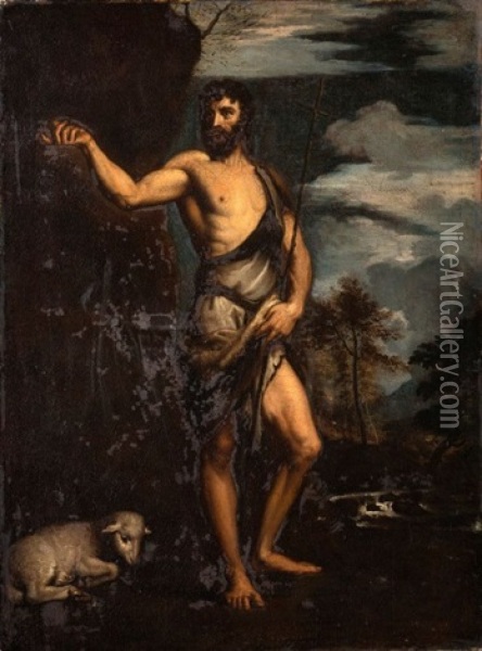 Saint Jean Baptiste Dans Un Paysage Oil Painting - Luis Tristan De Escamilla