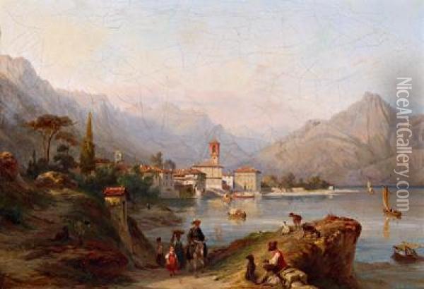 Veduta Della Riva Del Lago Di Garda Oil Painting - Karl Girardet