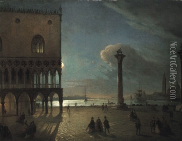 Effeto Di Luna In Piazza San Marco A Venezia Oil Painting - Ippolito Caffi