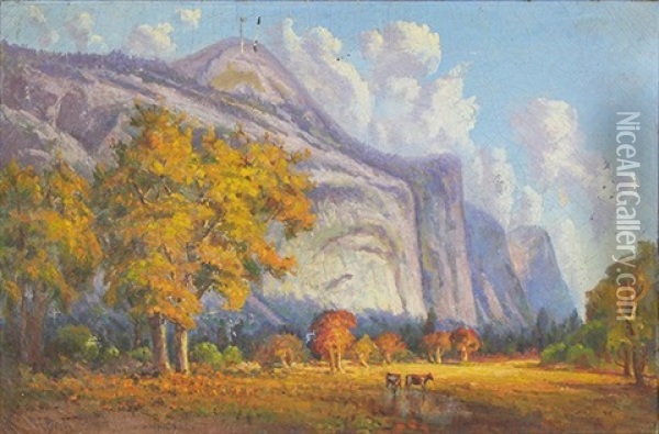 Yosemite Valley, View Of North Dome Oil Painting - Harry Cassie Best