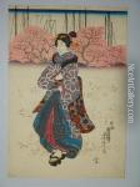 Une Jeune Femme Sepromene Oil Painting - Utagawa Yoshitora