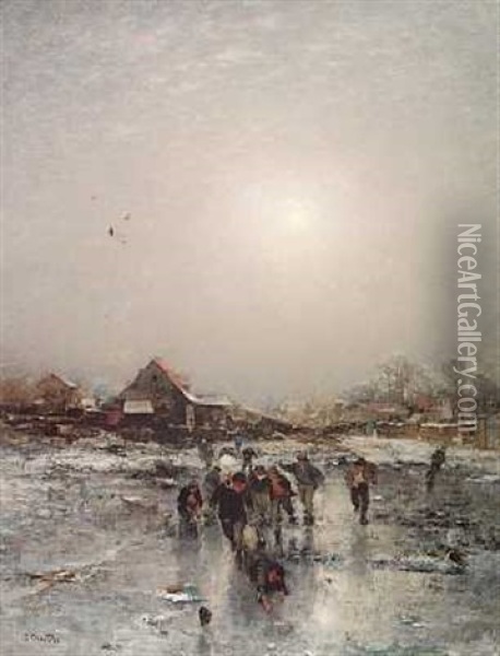 Drenge Pa Isen En Vinterdag Oil Painting - Ludwig Munthe