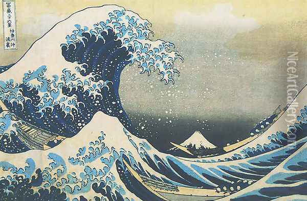 Mount Fuji Seen Below a Wave at Kanagawa Oil Painting - Katsushika Hokusai