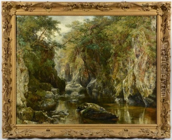 Landscape Of Mountain Stream With Boulders Oil Painting - Frederick Henry Henshaw