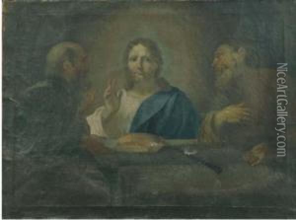 Cena In Emmaus; E Cristo E La Samaritana Oil Painting - Andrea Pozzo