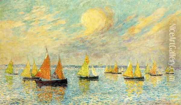 The Return of the Fishing Fleet, Croisic Oil Painting - Ferdinand Loyen Du Puigaudeau