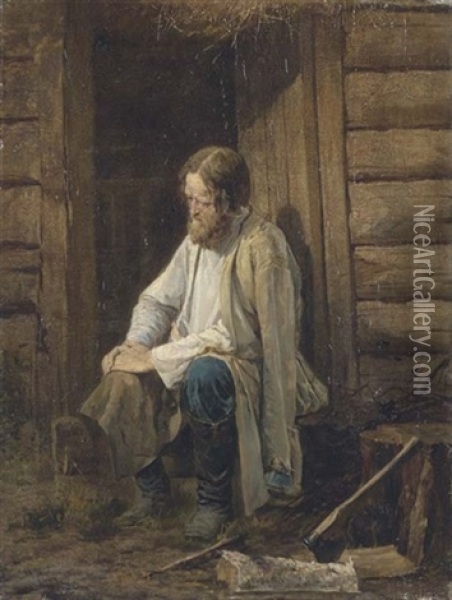 A Woodcutter Oil Painting - Vasili Andreevich Golynskij