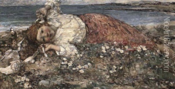 By The Beach Oil Painting - Edward Atkinson Hornel