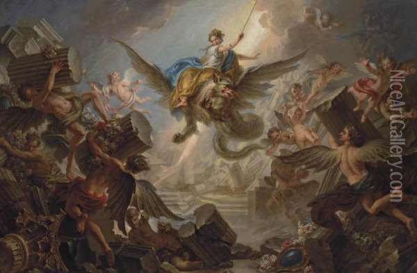 The Destruction Of The Palace Of Armida Oil Painting - Charles-Antoine Coypel