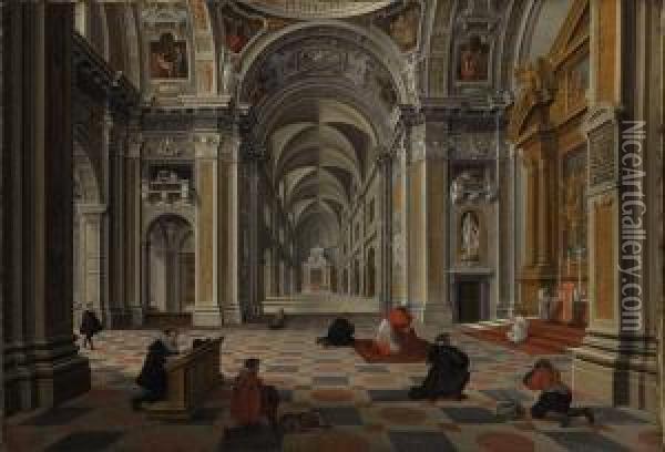 Figures At Mass In A Chapel At The Basilica Of Santa Mariamaggiore, Rome Oil Painting - Bartholomeus Van Bassen