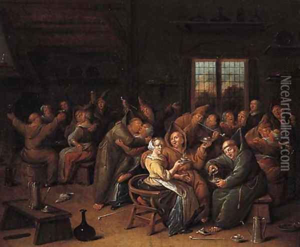 Monks merrymaking in a tavern Oil Painting - Jan Miense Molenaer