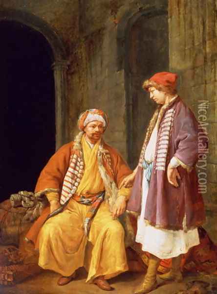 Two Merchants Conversing Oil Painting - Jacob Toorenvliet
