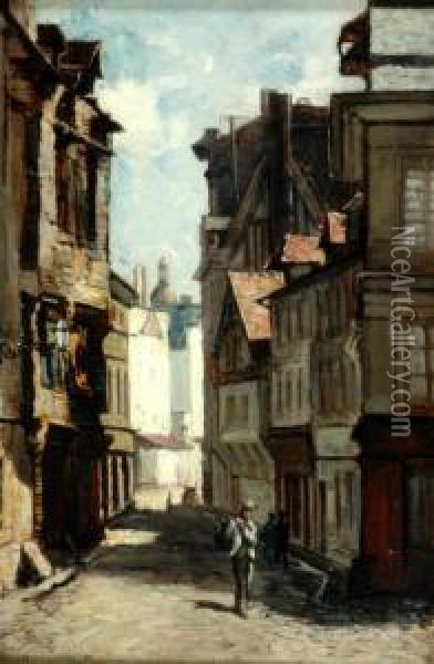 Figures In A Narrow Street Oil Painting - Robert Noble