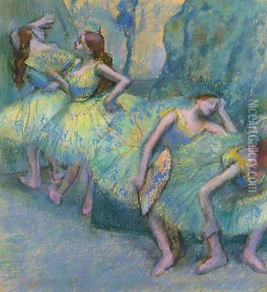 Ballet Dancers in the Wings Oil Painting - Edgar Degas