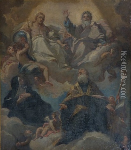 Dieu Le Pere Et Le Christ En Gloire Avec Sainte Monique Et Saint Augustin Oil Painting - Carlo Maratta