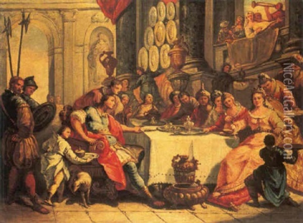 Antonio Al Banchetto Di Cleopatra Oil Painting - Francesco Salvator Fontebasso