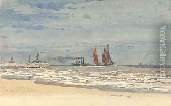 Shipping off the pier at Lowestoft Oil Painting - Henry Robert Robertson