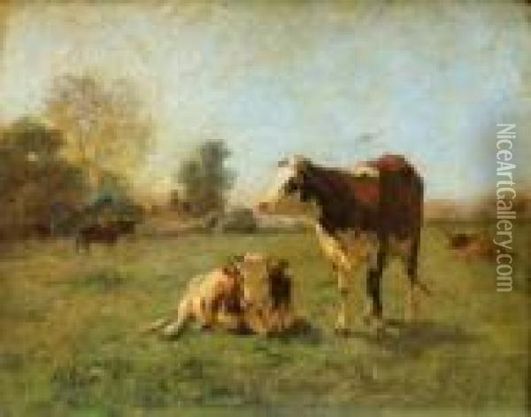 Vaches Au Pre Oil Painting - Aymar Pezant