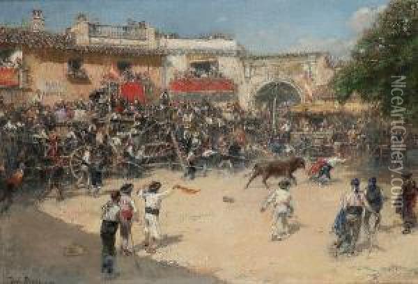 The Bullfight- Plaza De La Libertad Oil Painting - Jose Benlliure Y Gil