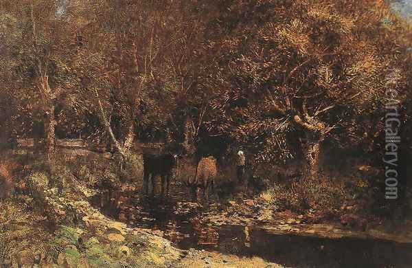 Osiery with Cows c. 1880 Oil Painting - Laszlo Mednyanszky