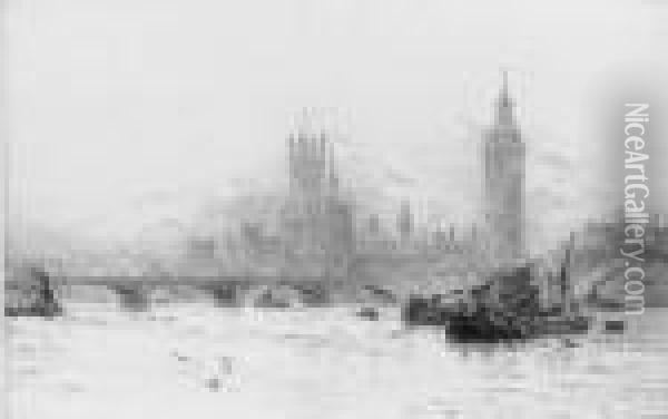 Westminster - Flood Tide Oil Painting - William Lionel Wyllie