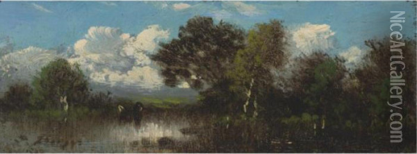 Landscape With River Oil Painting - Jules Dupre