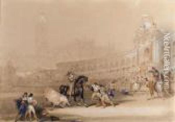 A Bull Fight, Seville Oil Painting - David Roberts
