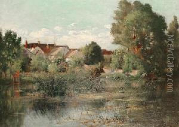 A Riverside Village Oil Painting - Ernest Parton