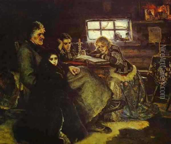 The Menshikov Family in Beriozovo, 1883 Oil Painting - Vasilij Ivanovic Surikov