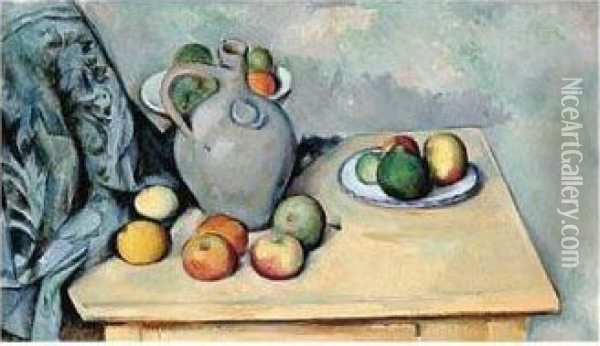 Pichet Et Fruits Sur Une Table Oil Painting - Paul Cezanne