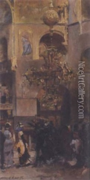 Interior Of San Marco Oil Painting - Jose Garcia y Ramos