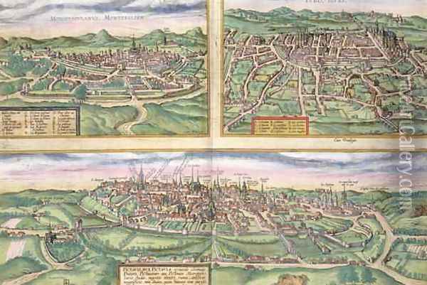 Map of Montpellier Tours and Poitiers from Civitates Orbis Terrarum Oil Painting - Joris Hoefnagel