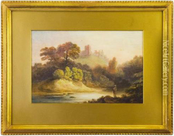 Carrig Brook Castle' With Figure On The Banks Of The River Oil Painting - Nicholson, F.