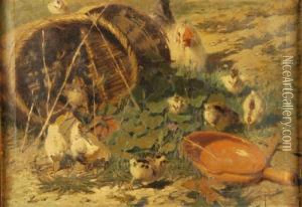 Chioccia Con Pulcini Oil Painting - Giovanni Battista Todeschini