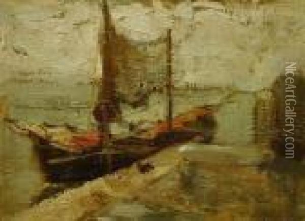 Barca All'ormeggio Oil Painting - Guglielmo Ciardi