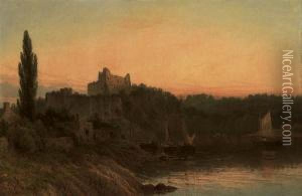 River Scene With Ruin Oil Painting - Henry Thomas Dawson