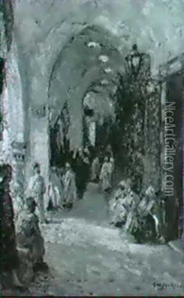 Covered Market At Tunis Oil Painting - Frederick William Jackson