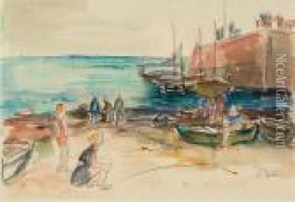 In Port Oil Painting - Henri Epstein