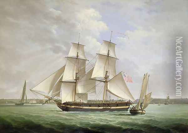 An armed merchantman and other shipping on the River Mersey off Liverpool Oil Painting - Joseph Jenkinson