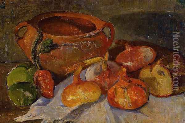 Still Life: Pit, Onions, Bread and Green Apples Oil Painting - Jacob de Haan