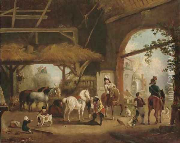A hunting party setting out from a barn Oil Painting - Philips Wouverman