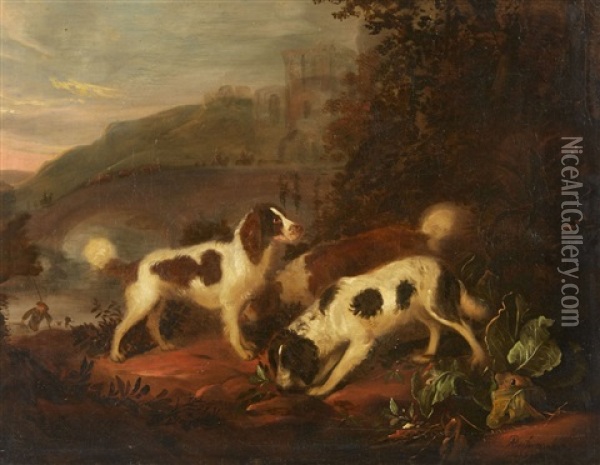 Landscape With Hunting Dogs Oil Painting - Adriaen Cornelisz Beeldemaker