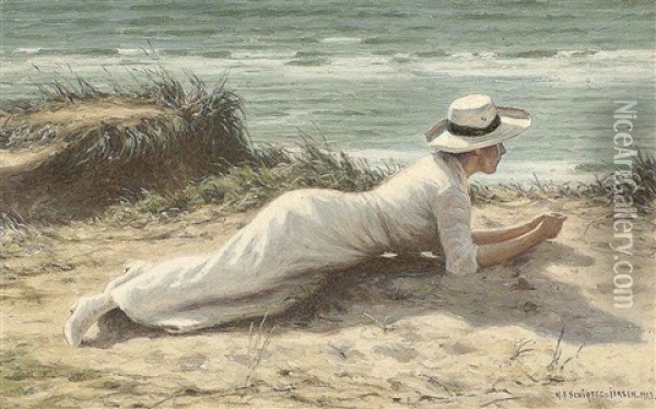 Summer On The Dunes Oil Painting - Niels Frederik Schiottz-Jensen
