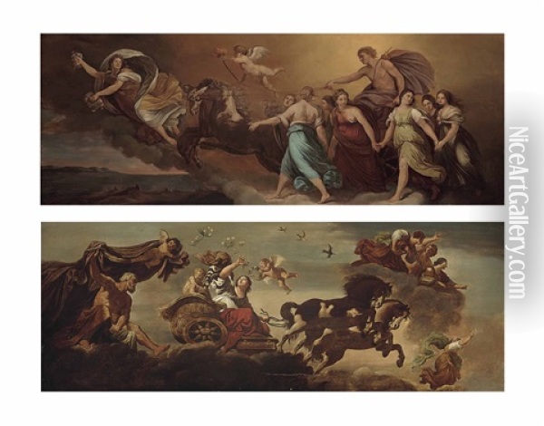 Apollo In His Chariot Preceded By Aurora (+ Aurora; Pair) Oil Painting -  Guercino