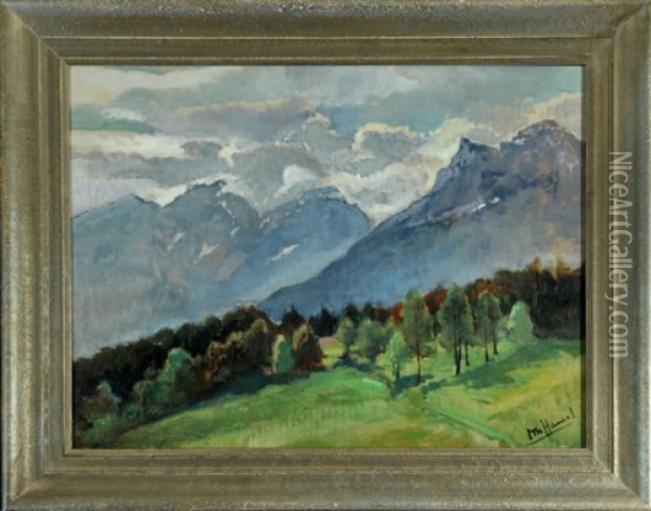 Waldlandschaft Mit Blick Auf Wolkenverhangene Berge Oil Painting - Otto Hammel