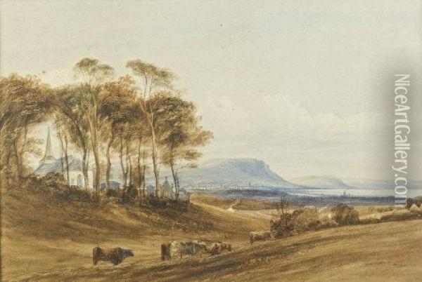 A View Of Belfast And Cave Hill From Knockbreda Church Oil Painting - Andrew Nicholl