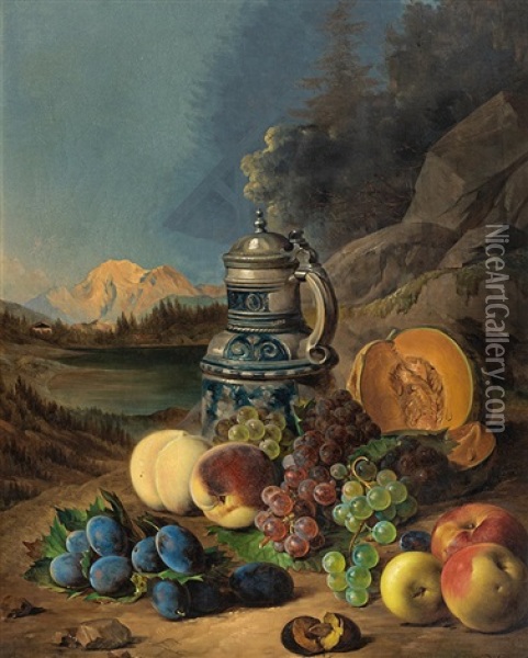 Stillleben Mit Krug Und Fruchten Oil Painting - Ferdinand Kuess