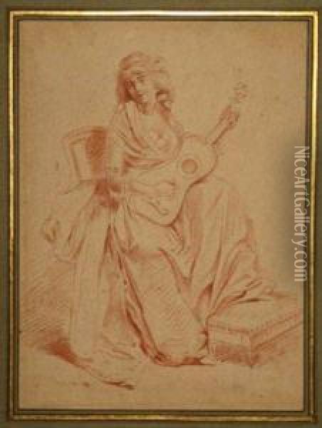 Ladywith A Guitar Oil Painting - Francois-Andre Vincent