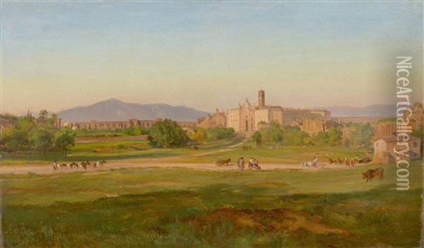 View Of The Basilica Di Santa Croce In Gerusalemme (rome) Oil Painting - Friedrich Loos