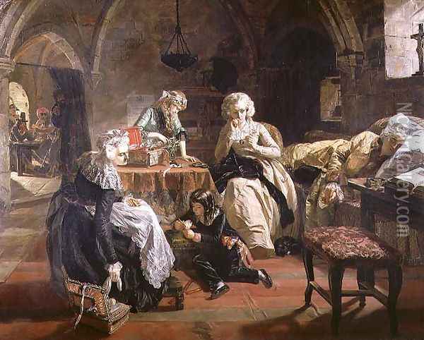 The Royal Family of France in the Prison of the Temple in 1792, 1851 Oil Painting - Edward Matthew Ward